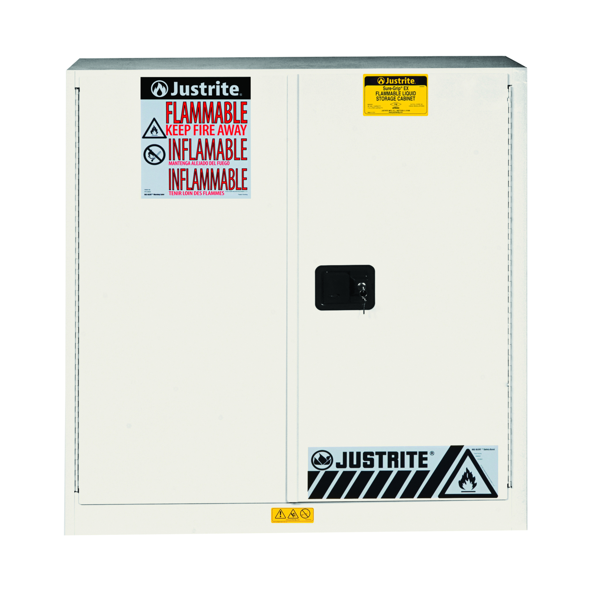 Justrite Sure-Grip EX Flammable Cabinet — 30 Gallon, 1 Shelf, 2 Self-Closing Doors, White, Model# 893025